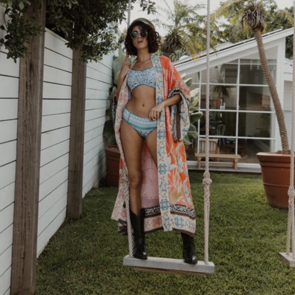 Now In! Gypsy Bohemian Kimono Duster In Pelican, Orange Duster In Gypsy Color - Picture 7 of 12